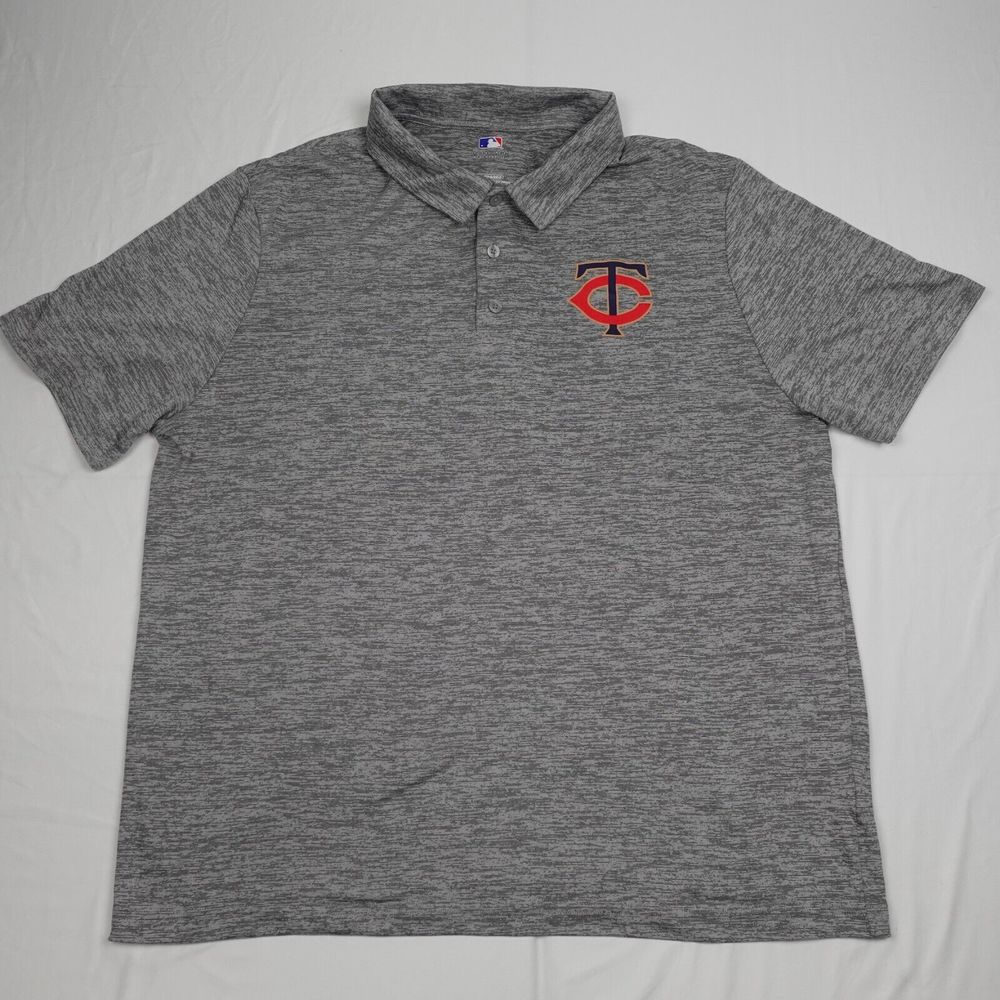 MLB Minnesota Twins Polo Shirt Adult XXL Grey Men's Pullover Short Sleeves